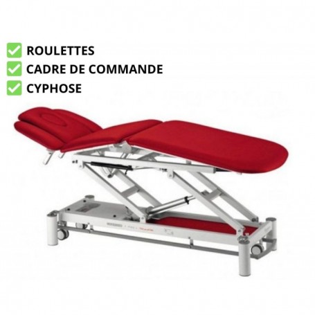 Table de massage FERROX® CEZANNE PRO 5 plans + cyphose électrique + 4 roulettes + cadre de commande