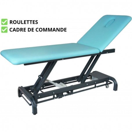 Table de massage DESIGN KINEXO - GLÉNAN 2 plans - châssis GRIS - roulettes + cadre de commande