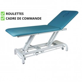 Table de massage DESIGN KINEXO - GLÉNAN 2 plans - châssis BLANC - roulettes + cadre de commande